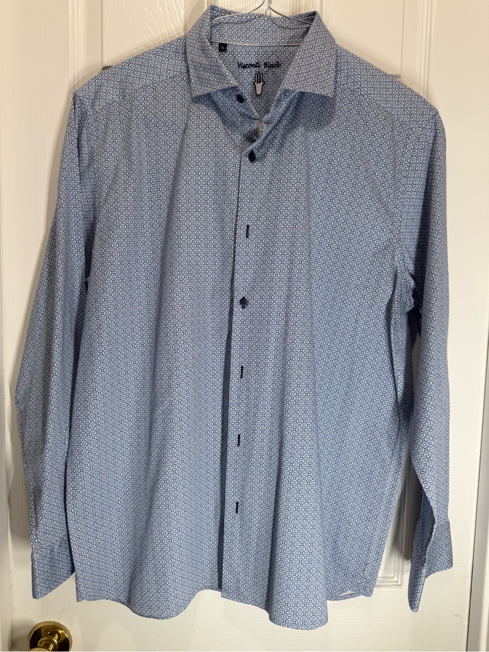 Visconti Black Light Blue Micro-Print Spread Collar Dress Shirt - Picture 3 of 4